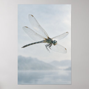Blue Green Dragonfly in Flight Minimal Nature Wall Poster