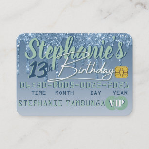Blue Green Drip Glitter VIP Credit Card Birthday
