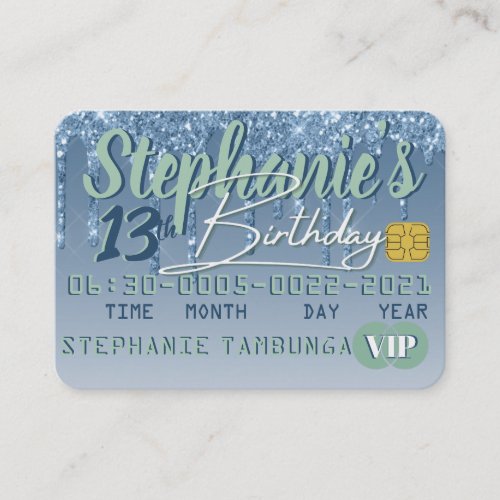  BlueGreen Drip Glitter VIP Credit Card Birthday