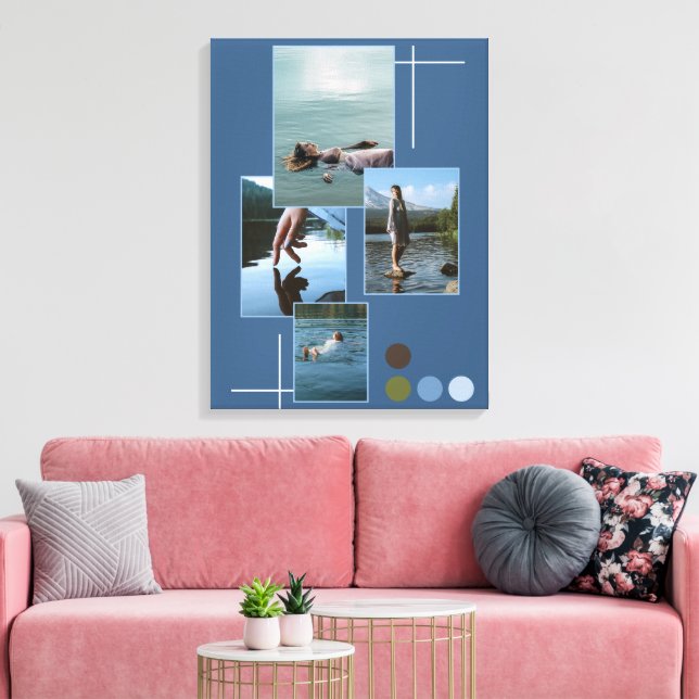 Blue Green Drown Photo Collage Script Canvas Print (Insitu(LivingRoom))