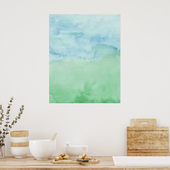 Blue Green Duo Watercolor Abstract Poster (Kitchen)