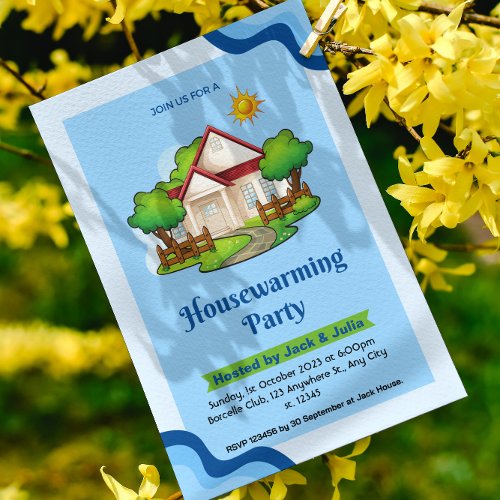Blue Green Elegant Housewarming Party Invitation