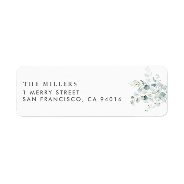 Blue Green Eucalyptus Bouquet Wedding Address Label (Front)