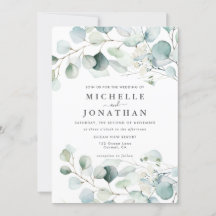 Blue Green Eucalyptus Bouquet Wedding Invitation