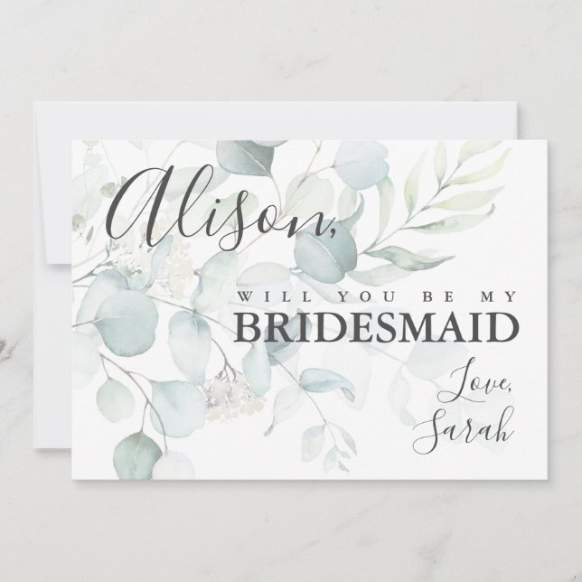 Blue Green Eucalyptus Bridesmaid Proposal Card (Front)