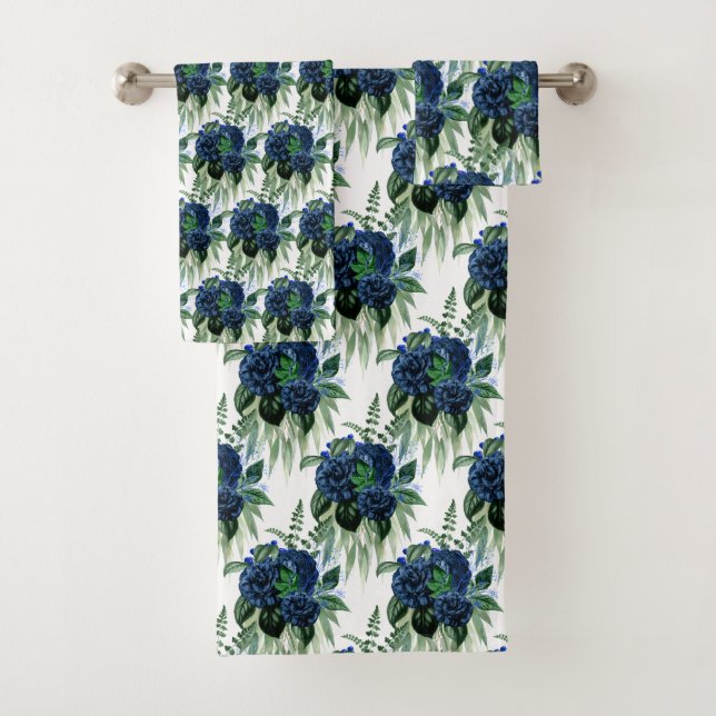 BLUE GREEN EUCALYPTUS FLORAL BATHROOM TOWEL SET (Insitu)