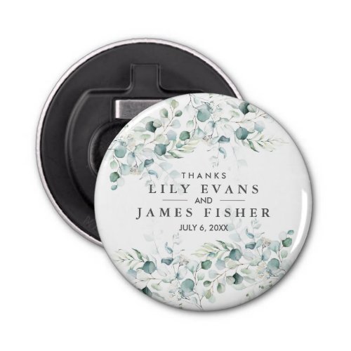 Blue Green Eucalyptus Leaves Wedding Favor  Bottle Opener