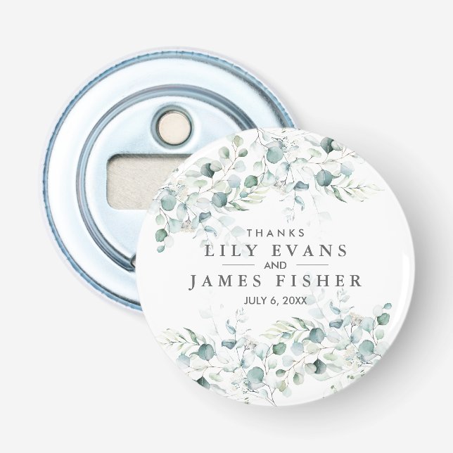 Blue Green Eucalyptus Leaves Wedding Favor  Bottle Opener (Front)