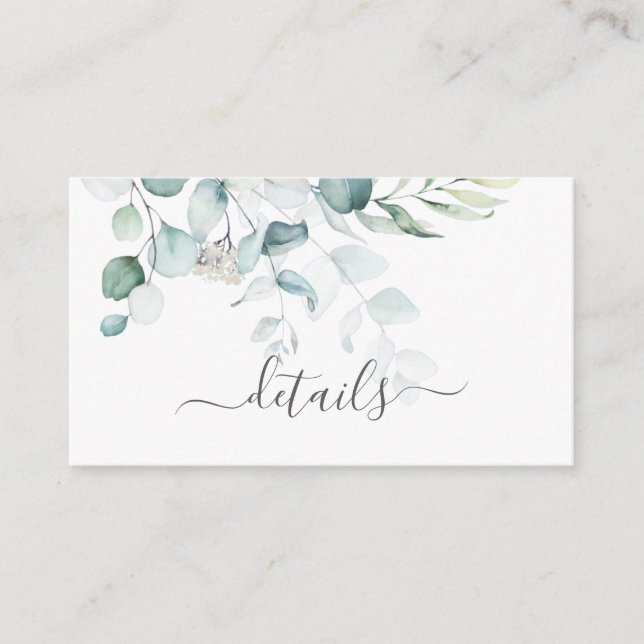 Blue Green Eucalyptus Wedding Enclosure Card (Front)