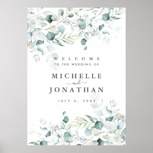 Blue Green Eucalyptus Wedding  Welcome Sign