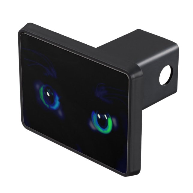 Blue Green Eyed Black Cat Funny Hitch Cover (Top Right)