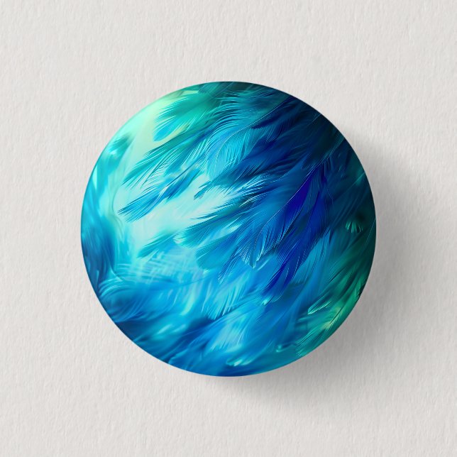 Blue Green Feather Abstract Button (Front)