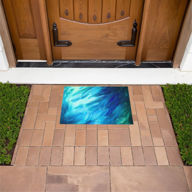 Blue Green Feather Abstract Doormat (Outdoor)