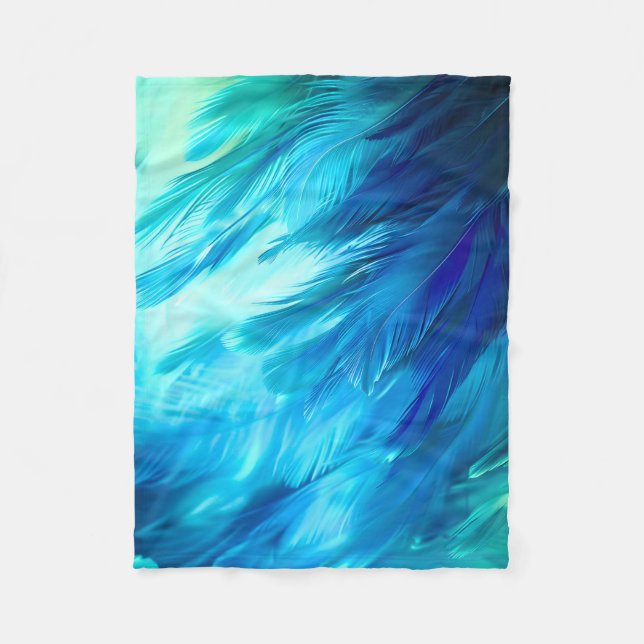 Blue Green Feather Abstract Fleece Blanket (Front)