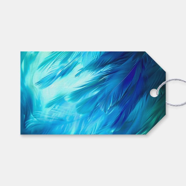 Blue Green Feather Abstract Gift Tags (Front (Horizontal))