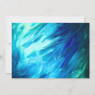 Blue Green Feather Abstract Holiday Card