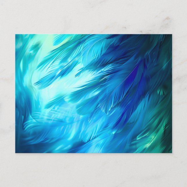 Blue Green Feather Abstract Holiday Postcard (Front)