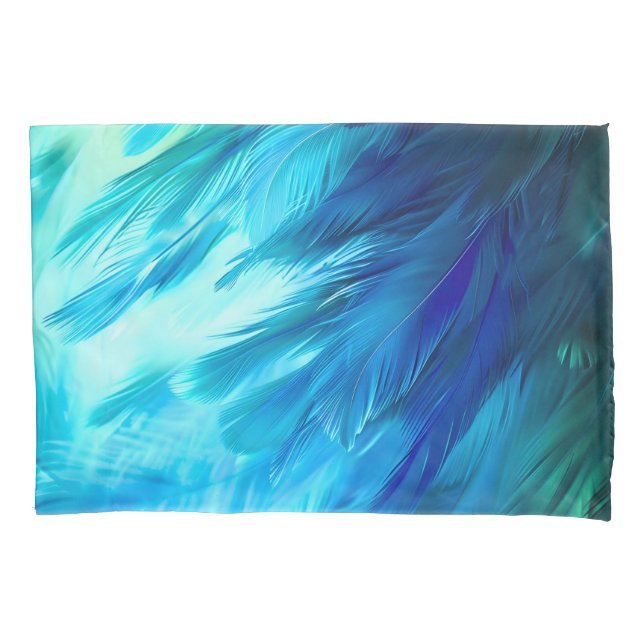 Blue Green Feather Abstract Pillow Case (Front)