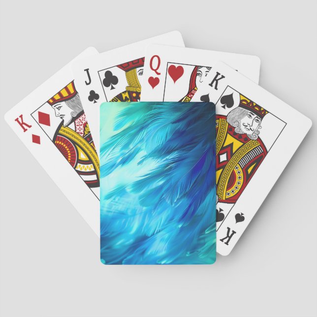Blue Green Feather Abstract Poker Cards (Back)