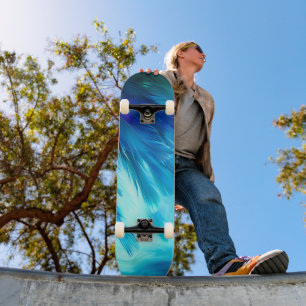 Blue Green Feather Abstract Skateboard