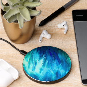 Blue Green Feather Abstract Wireless Charger