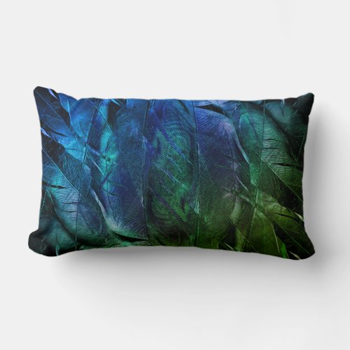 Blue  Green Feathers Lumbar Pillow
