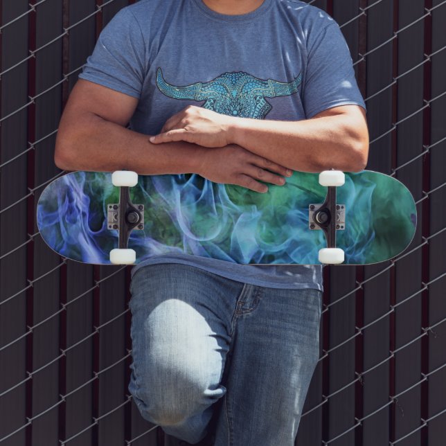 Blue Green Fire Flame Swirls Art Skateboard Deck (Outdoor 3)