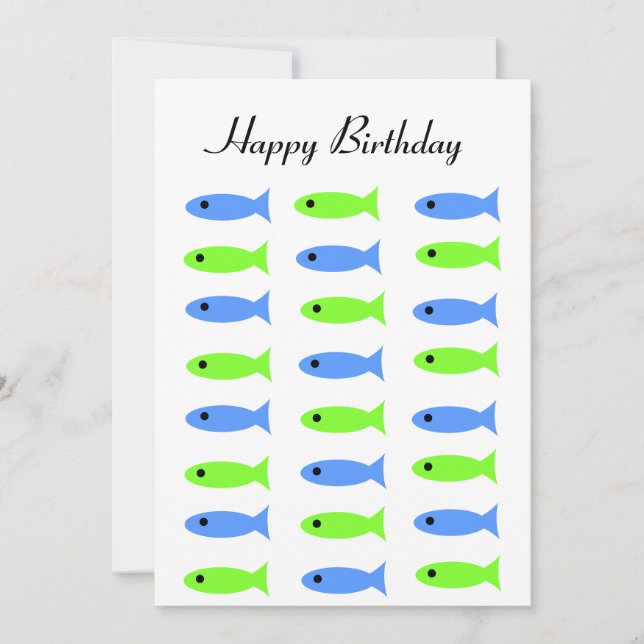 Blue Green Fish Design Birthday Card (Front)