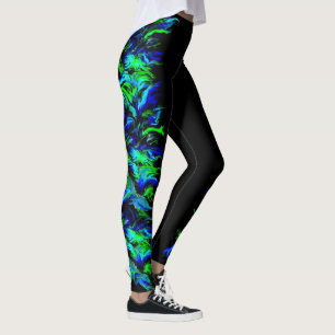 Blue Green Flames in Rainbow Style Leggings