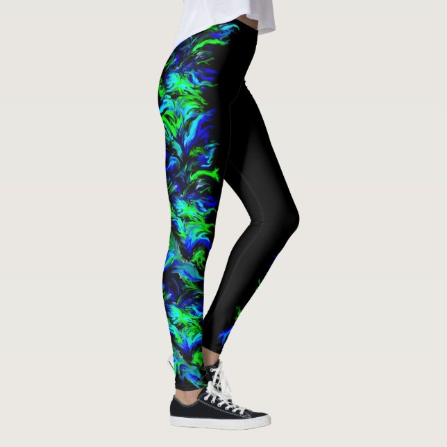Blue Green Flames in Rainbow Style Leggings (Right)