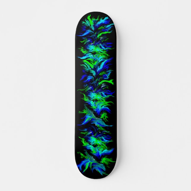 Blue Green Flames in Rainbow Style Skateboard Deck (Front)
