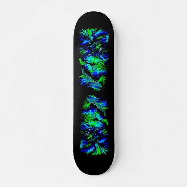 Blue Green Flames in Rainbow Style Skateboard Deck (Front)