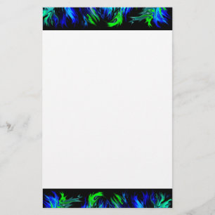 Blue Green Flames in Rainbow Style Stationery