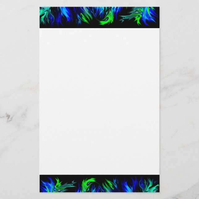 Blue Green Flames in Rainbow Style Stationery (Front)