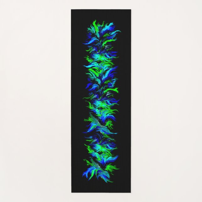 Blue Green Flames in Rainbow Style Yoga Mat (Front)