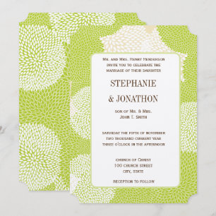 Blue & Green Floral Chrysanthemum Wedding Invitation