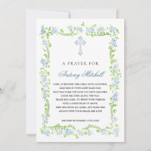 Blue Green Floral Cross Baptism Prayer Invitation