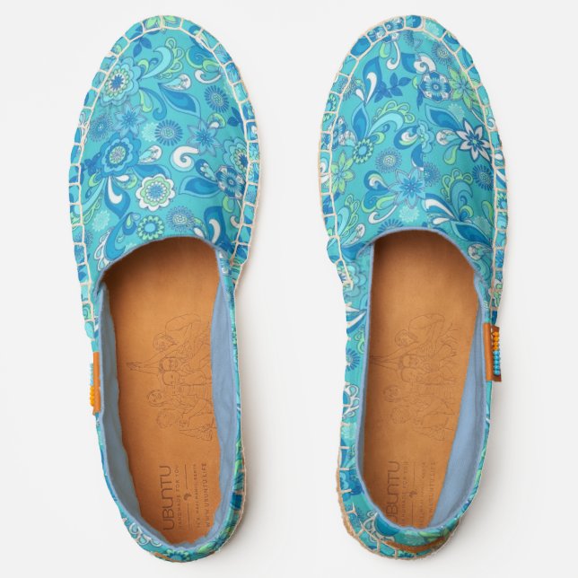 Blue-Green Floral Espadrilles Comfy Shoes (Front)