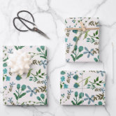 Sage Green White Gray Floral Boho Trendy Wrapping Paper Sheets