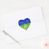 Blue, Green Floral, Hearts Wedding Favor Sticker (Envelope)