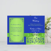 Blue, Green Floral Hearts Wedding Program (Standing Front)