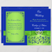 Blue, Green Floral Hearts Wedding Program (Front/Back)