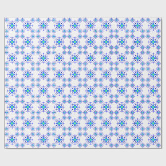 Blue Green Floral Medallion Pattern Geometric Wrapping Paper