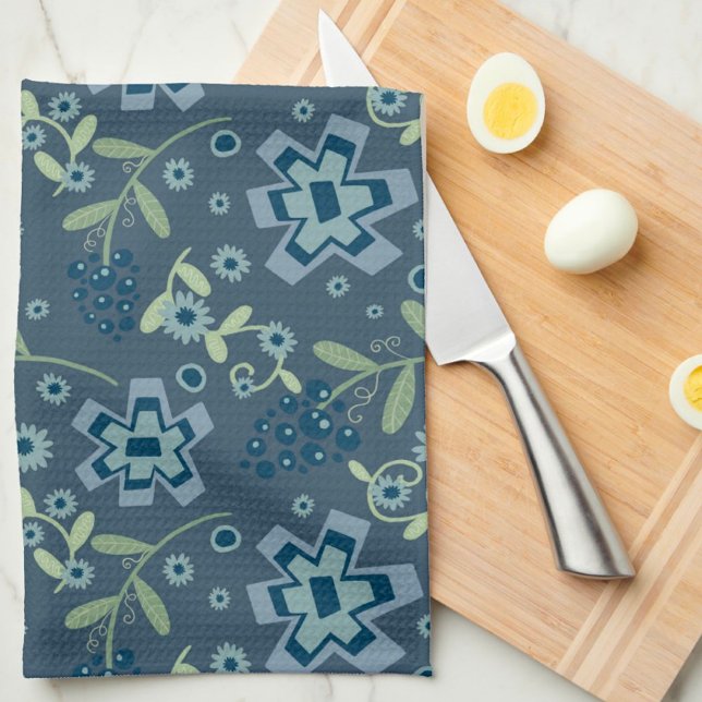 Blue Green Floral Pattern Fun Chic Name Kitchen Towel (Creator Uploaded)