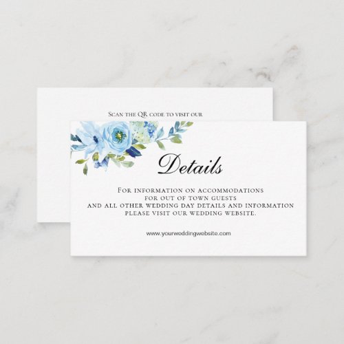 Blue Green Floral QR code Wedding Details Enclosure Card