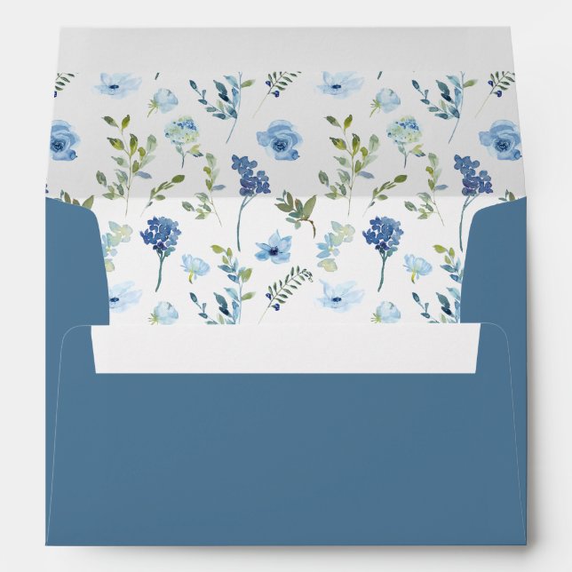 Blue green floral spring summer rustic wedding envelope (Back (Bottom))