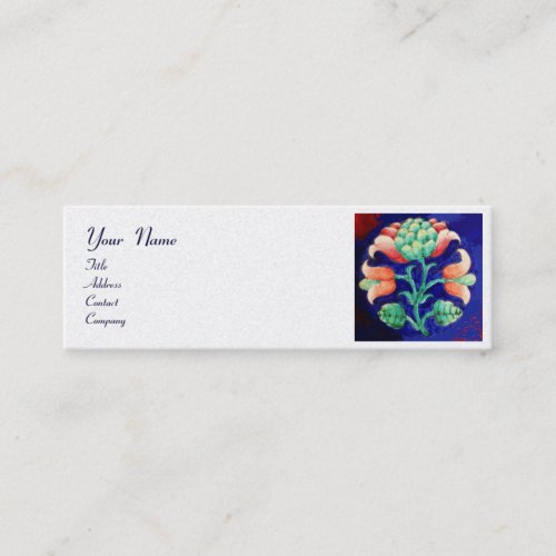 BLUE GREEN FLORAL Stylized Pink Flower White Pearl Mini Business Card