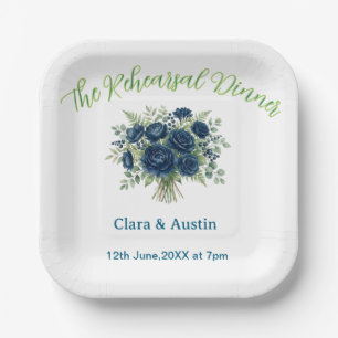 blue green floral the rehearsal dinner editable na paper plates