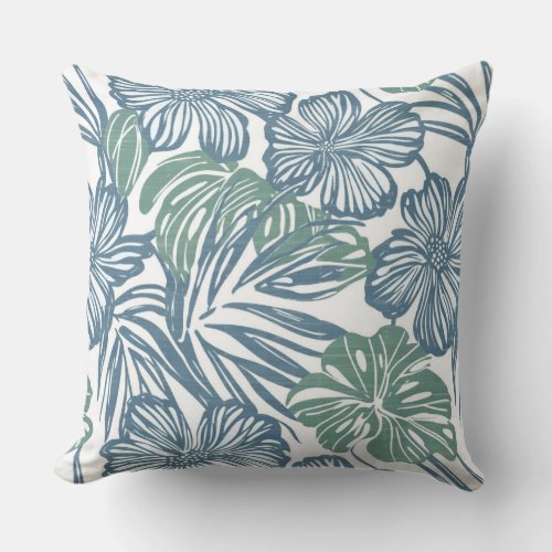 Blue  Green Floral Throw Pillow