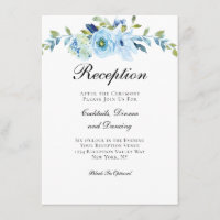 Blue Green Floral Traditional Wedding Reception  Enclosure Card